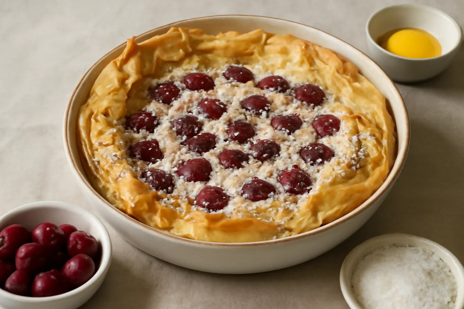 Placinta rustica cu crema de branza si visine