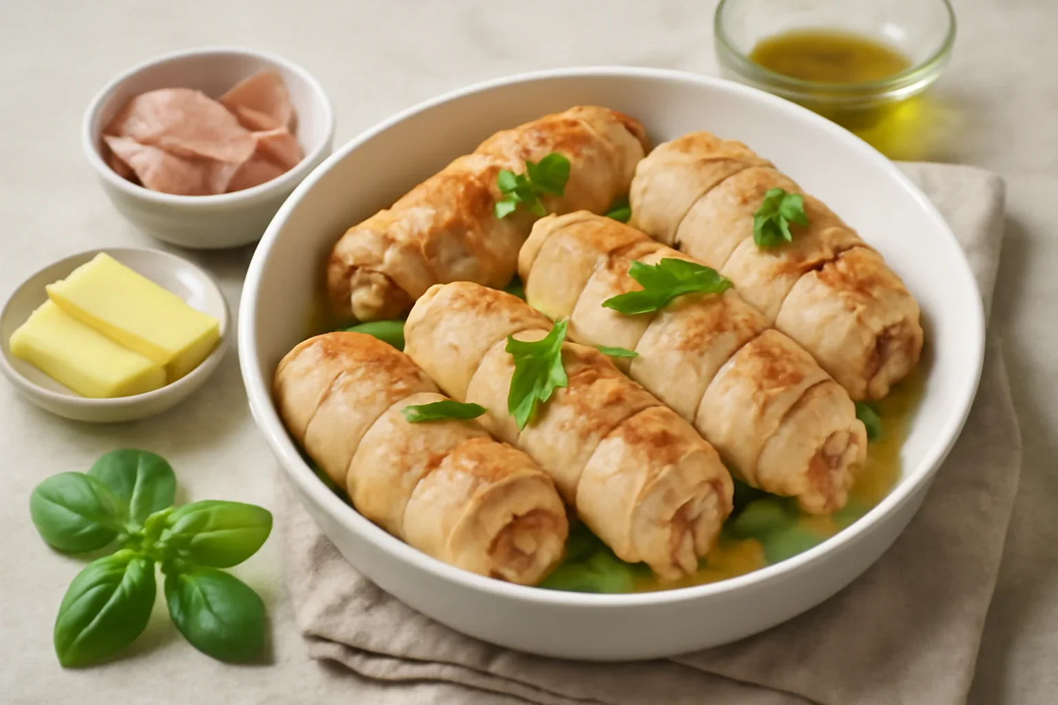 Involtini de pui – rulouri din piept de pui cu brânză și șuncă