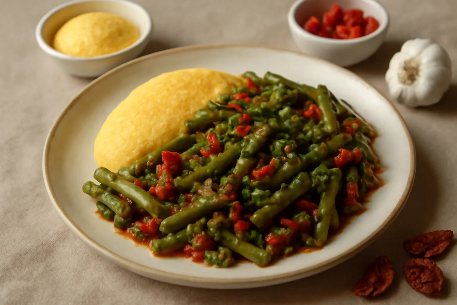 Fasole verde – pastai la tigaie, inabusite cu usturoi si mamaliguta