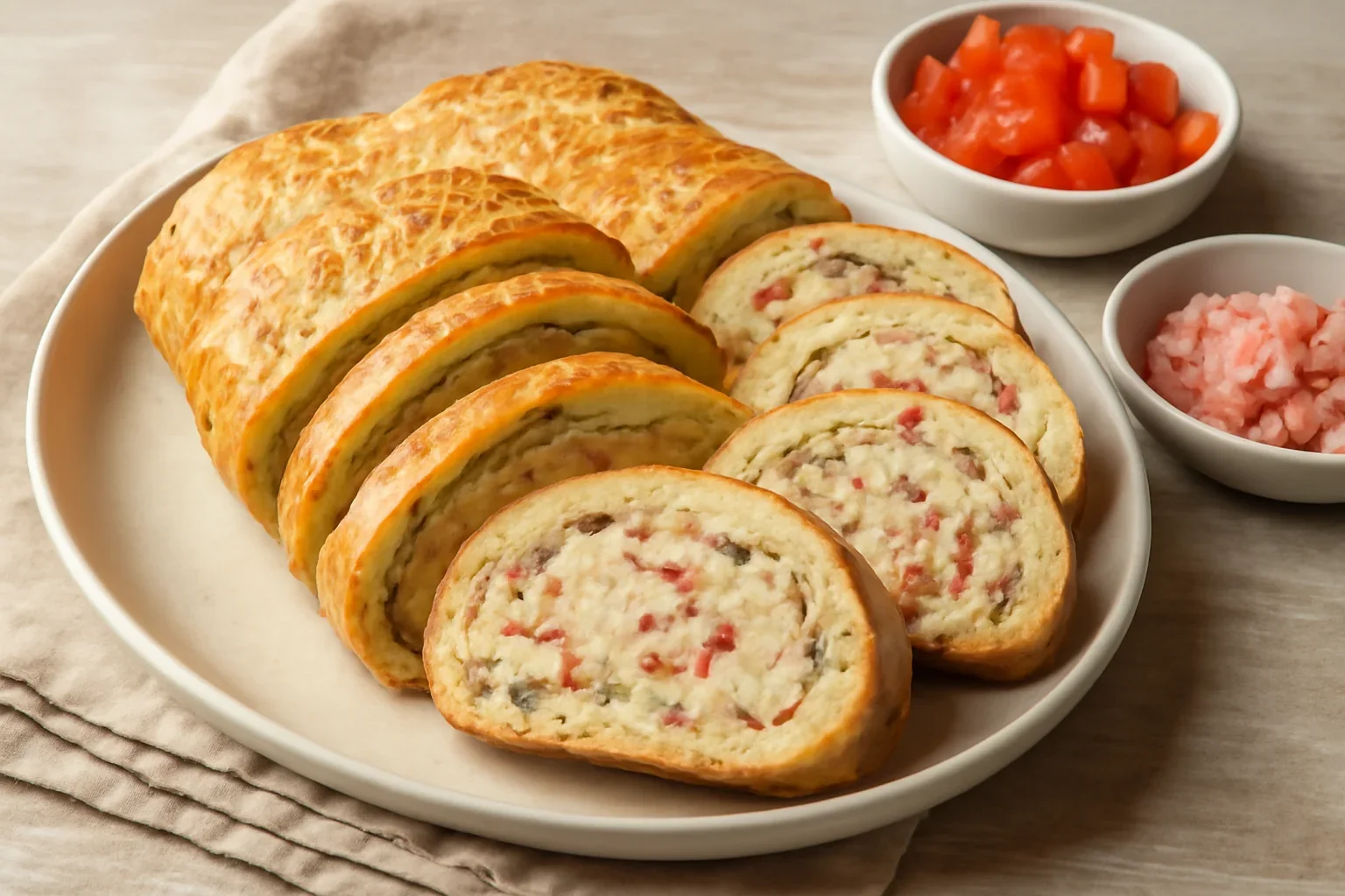 Rulada aperitiv cu branza si sunca