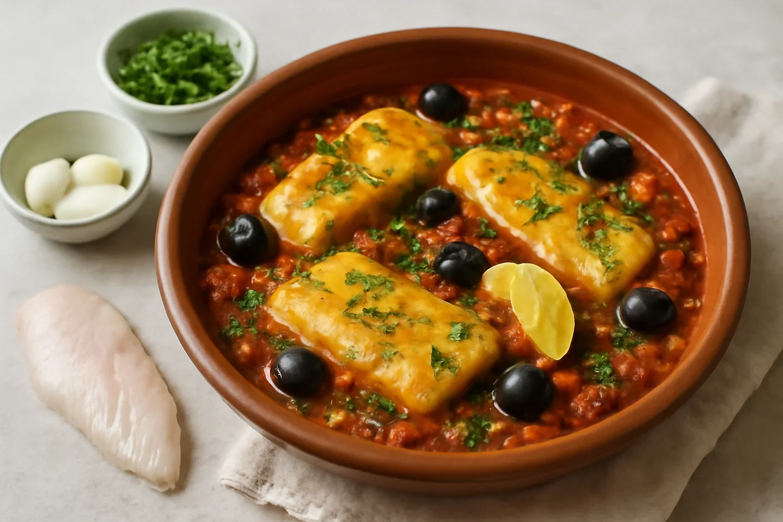 Tajine de peste cu sos de rosii