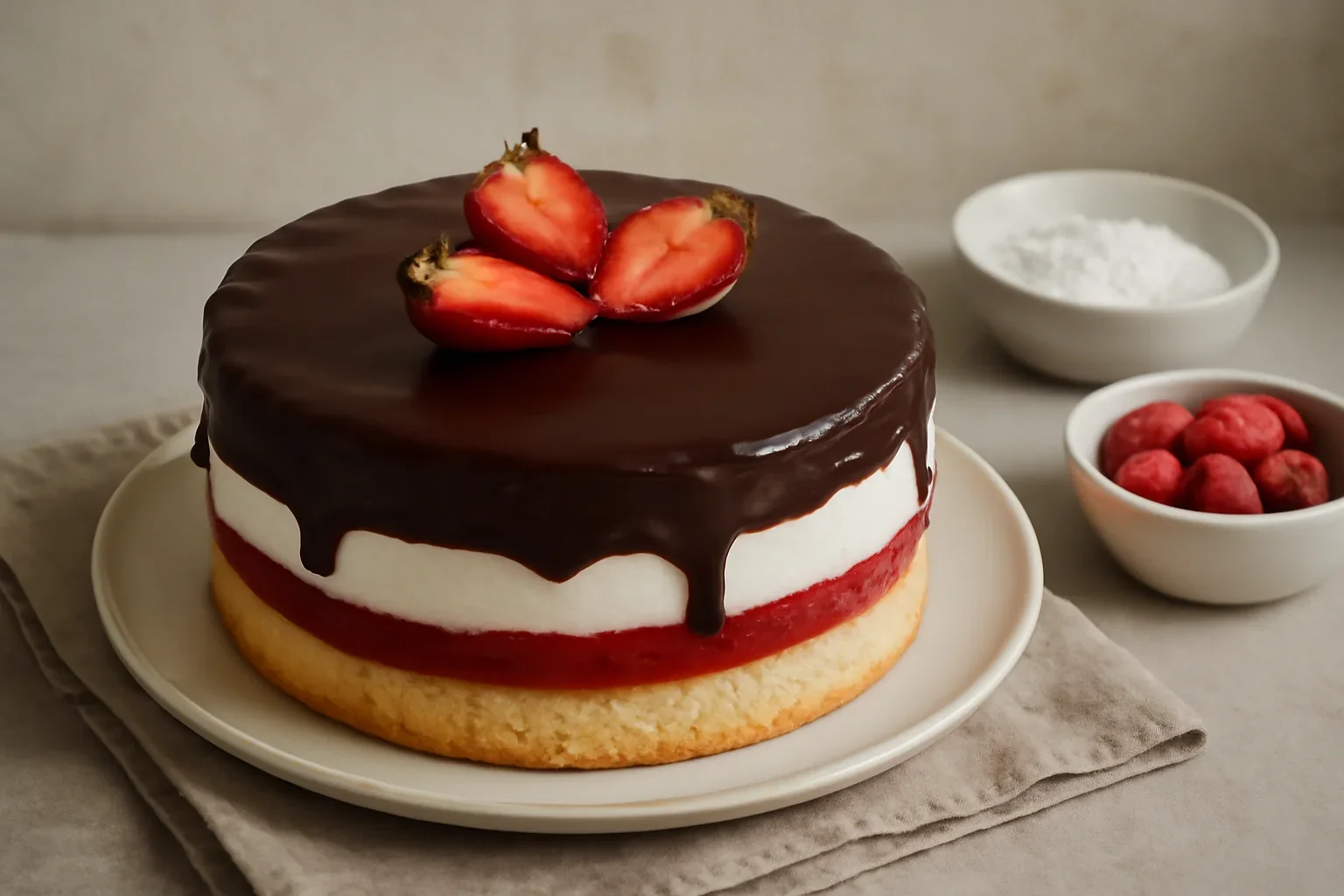 Tort cu crema de mascarpone si jeleu de capsuni