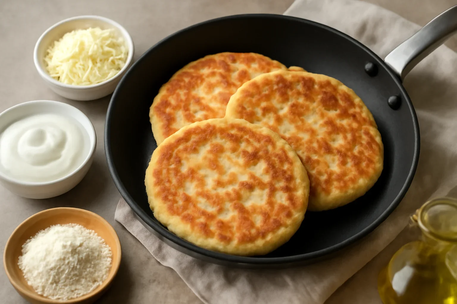Placinte la tigaie cu iaurt si mozzarella