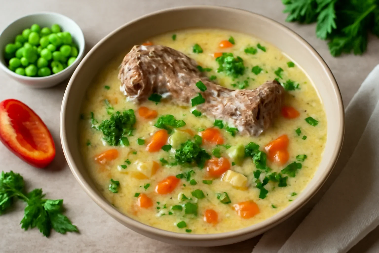 Ciorbă de curcan a la grec dreasă cu smântână și lămâie