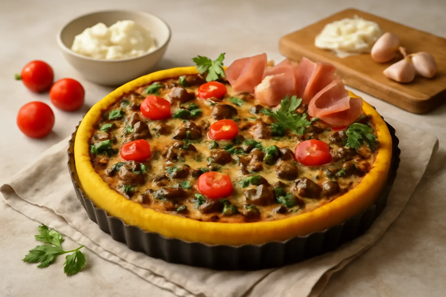 Tarta din mamaliga si ciuperci