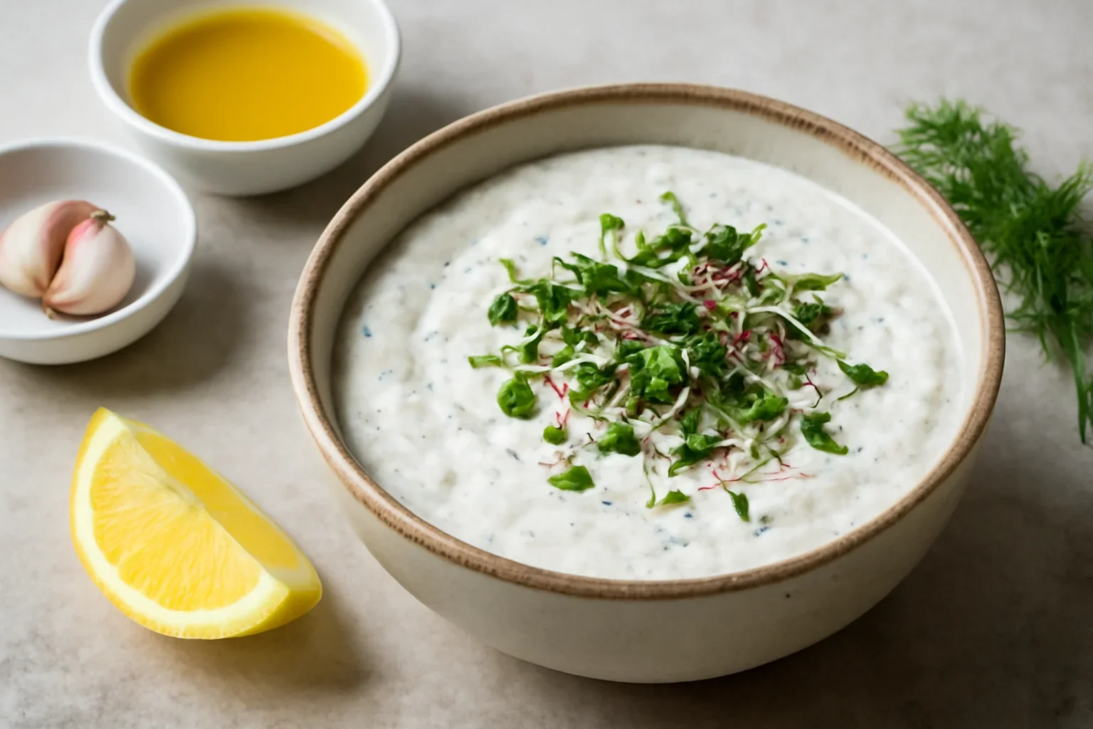 Dressing de iaurt cu usturoi și lămâie – rețeta de sos pentru salată verde, rucola sau valerianella