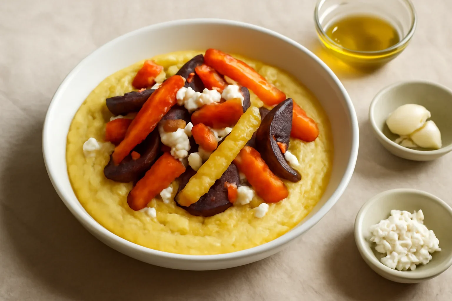 Mămăligă cremoasă cu legume coapte