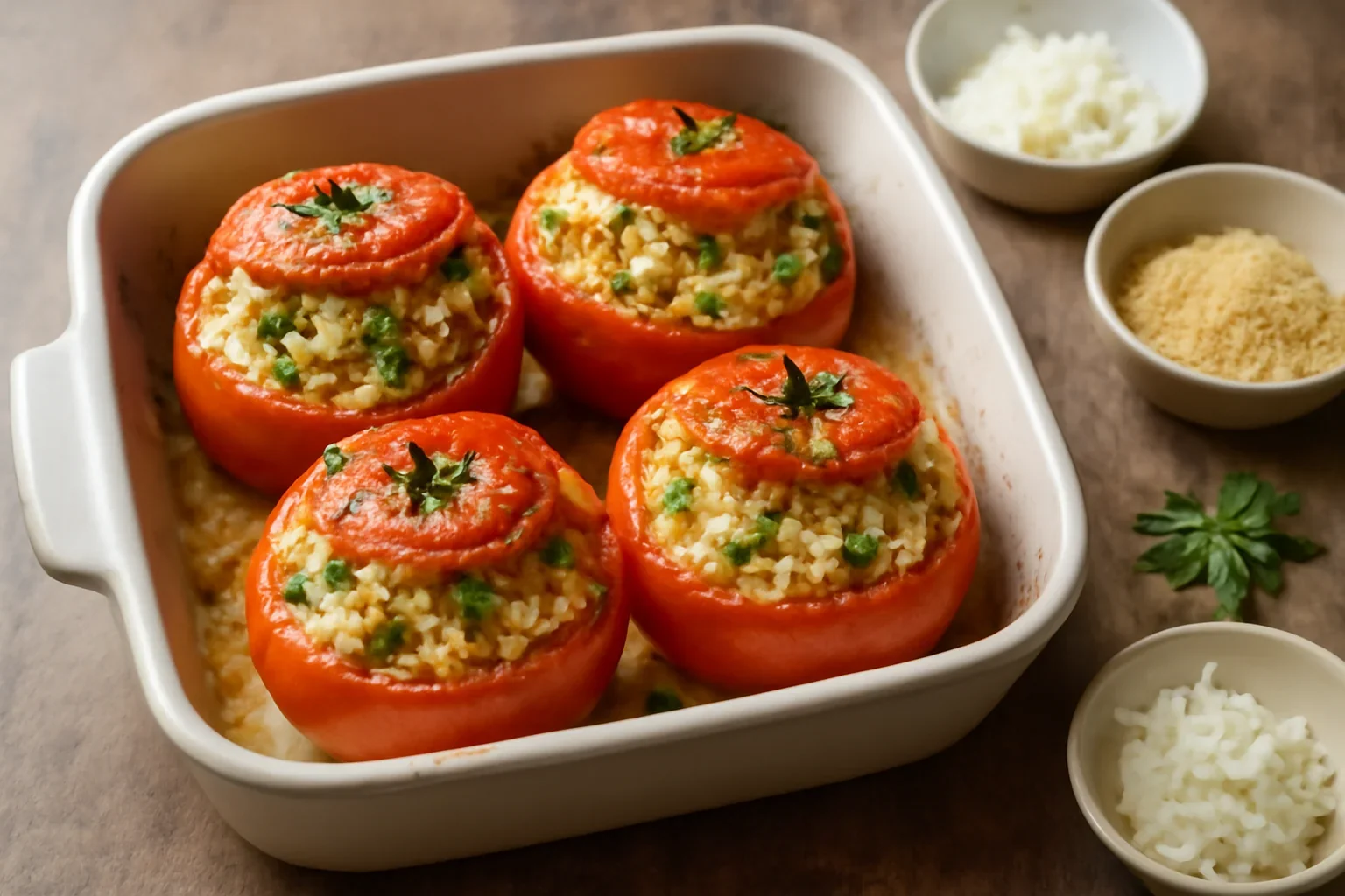 Rosii umplute cu branza feta – la cuptor