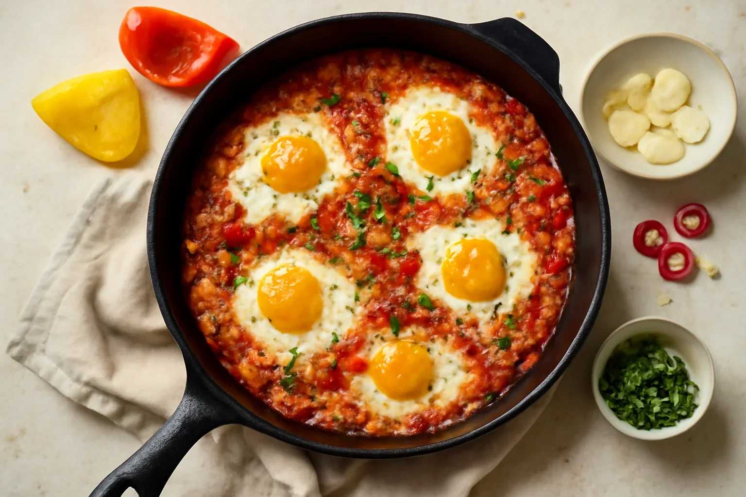Shakshuka reteta de oua cu rosii si ardei pentru micul dejun