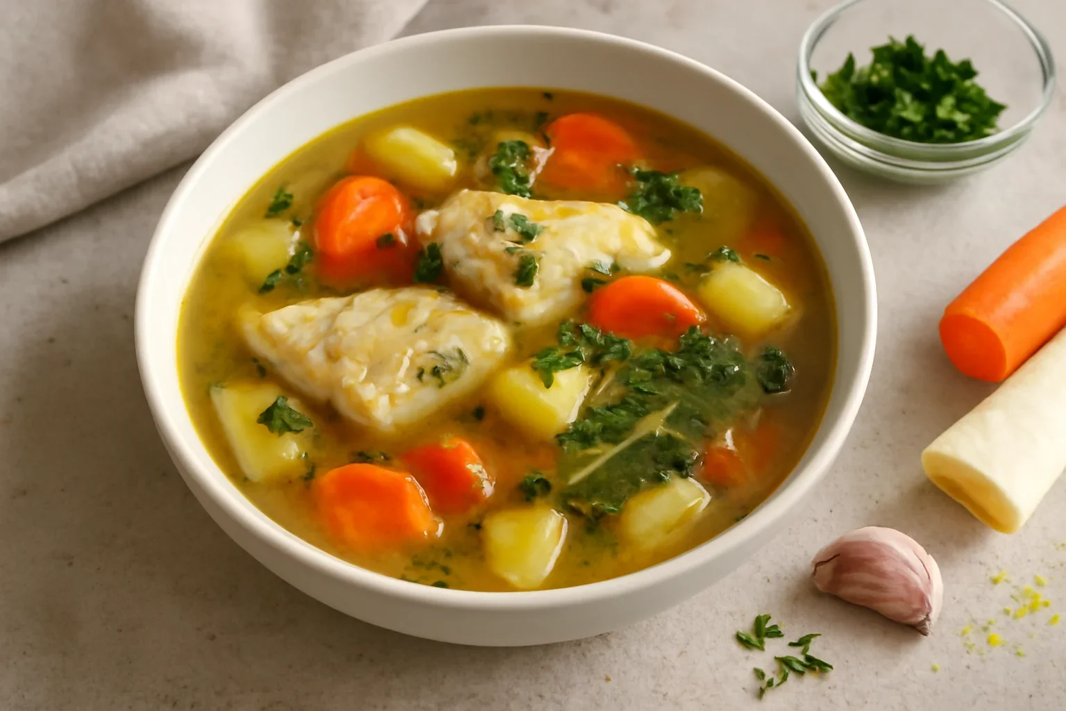Supă de pește cu legume rădăcinoase