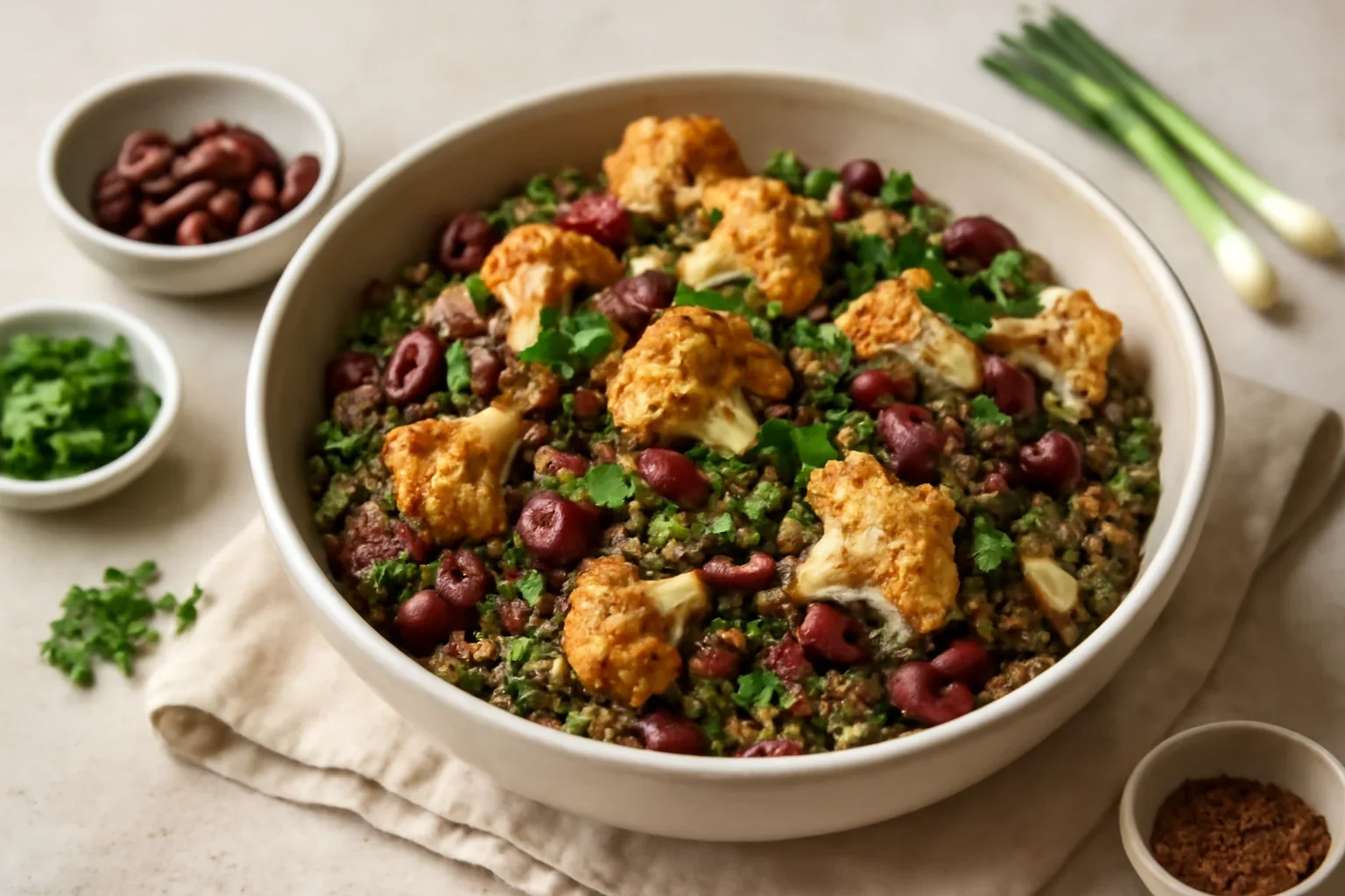 Salată caldă de quinoa cu conopidă coaptă