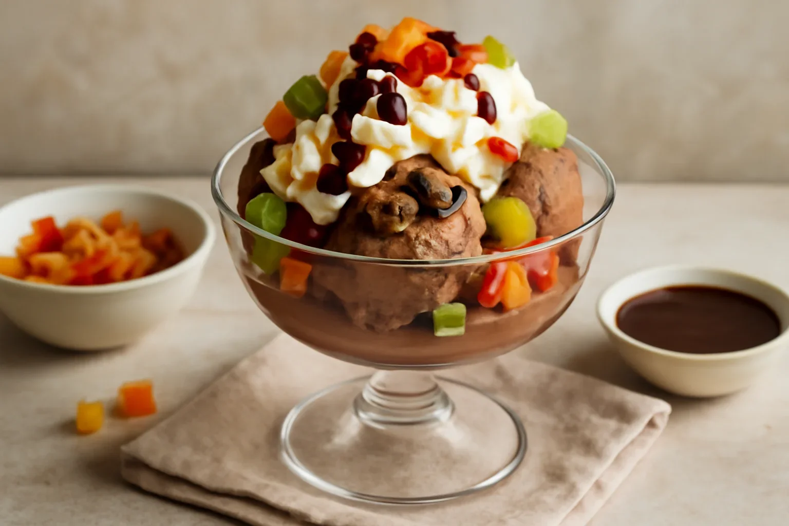 Coupe Jacques – cupe cu înghețată, fructe și frișcă – rețeta de cofetărie