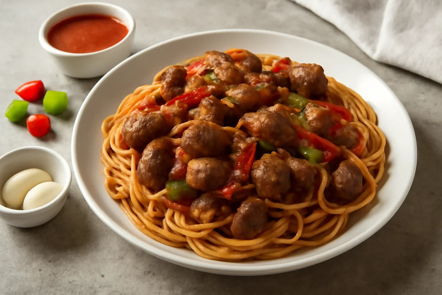 Spaghete cu pipote si inimi in sos de rosii, reteta rapida