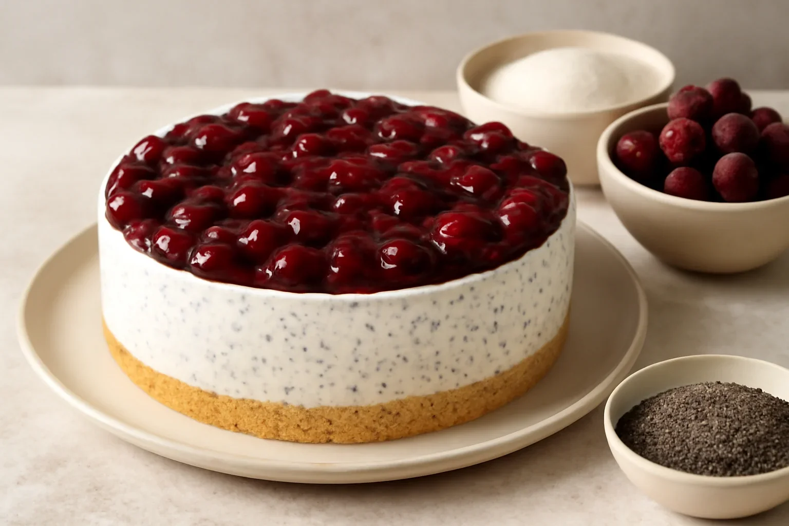 Cheesecake cu visine si seminte de chia