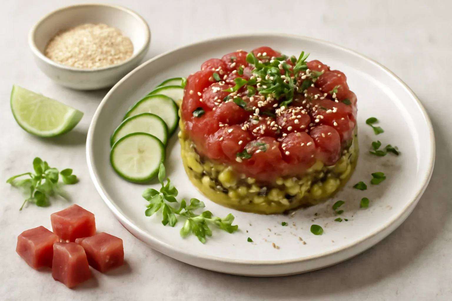 Tartar de ton cu avocado și susan