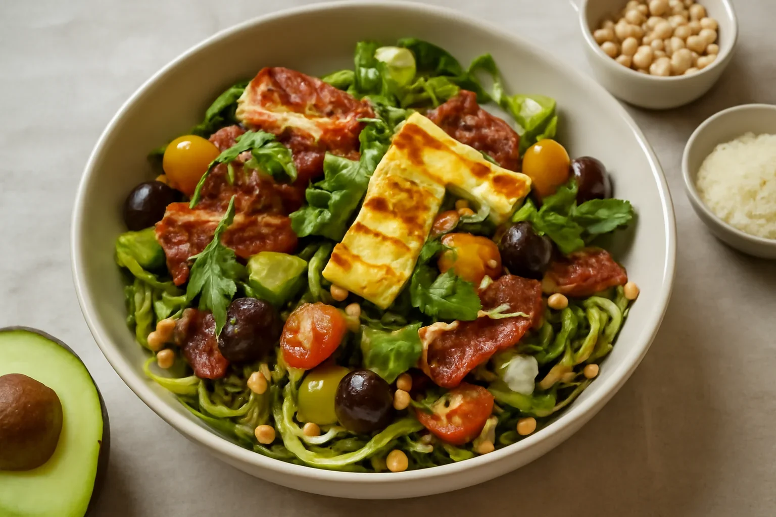 Salată cu noodles de zucchini şi halloumi