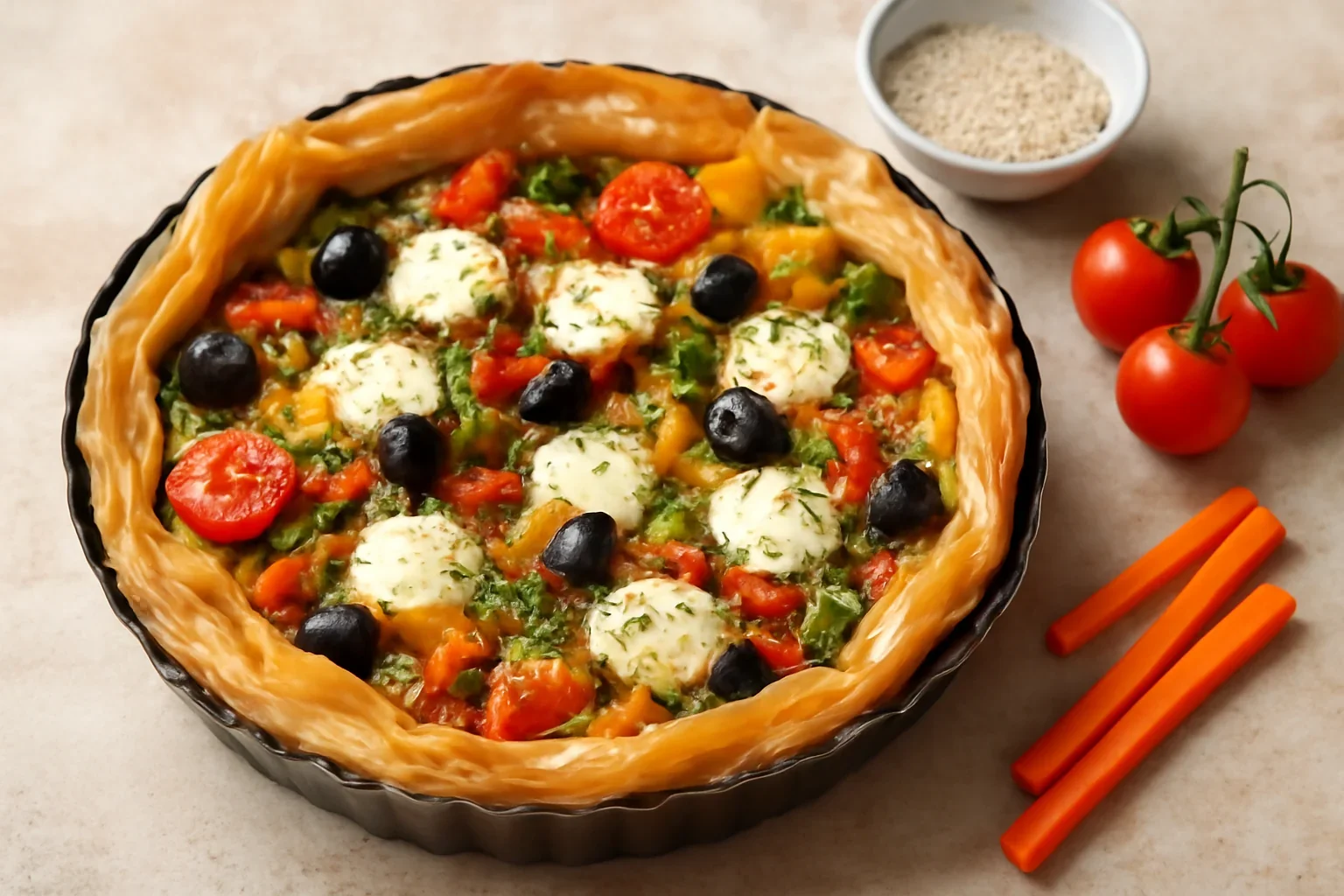 Tarta din foi de placinta cu legume si mozzarella
