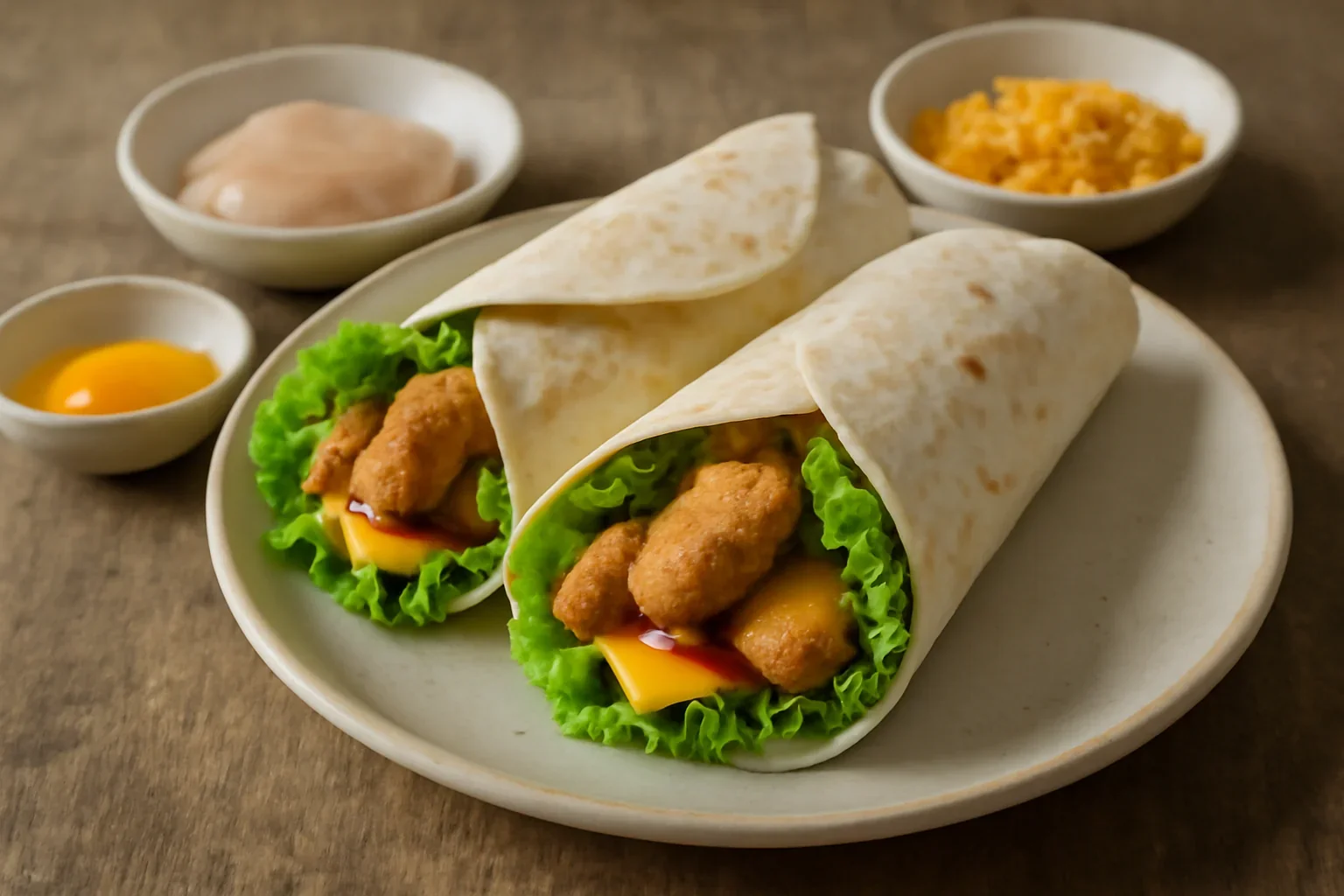 Lipie crocanta cu crispy de pui, branza si salata