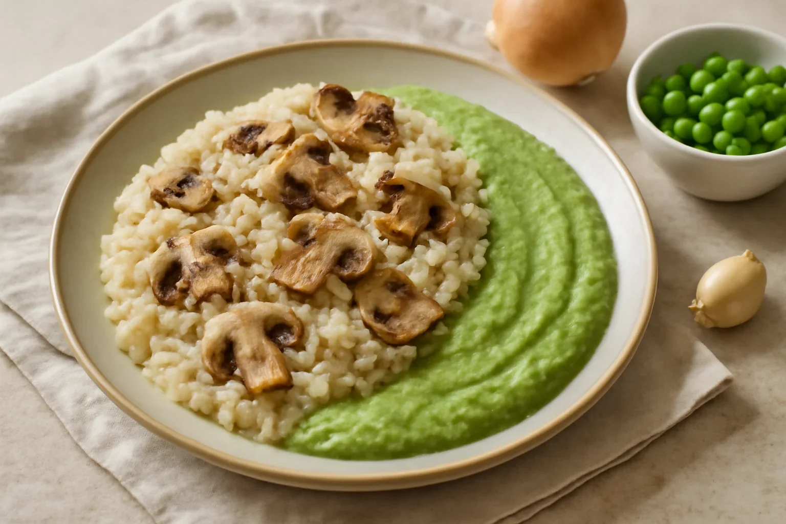 Risotto cu ciuperci si piure de mazare