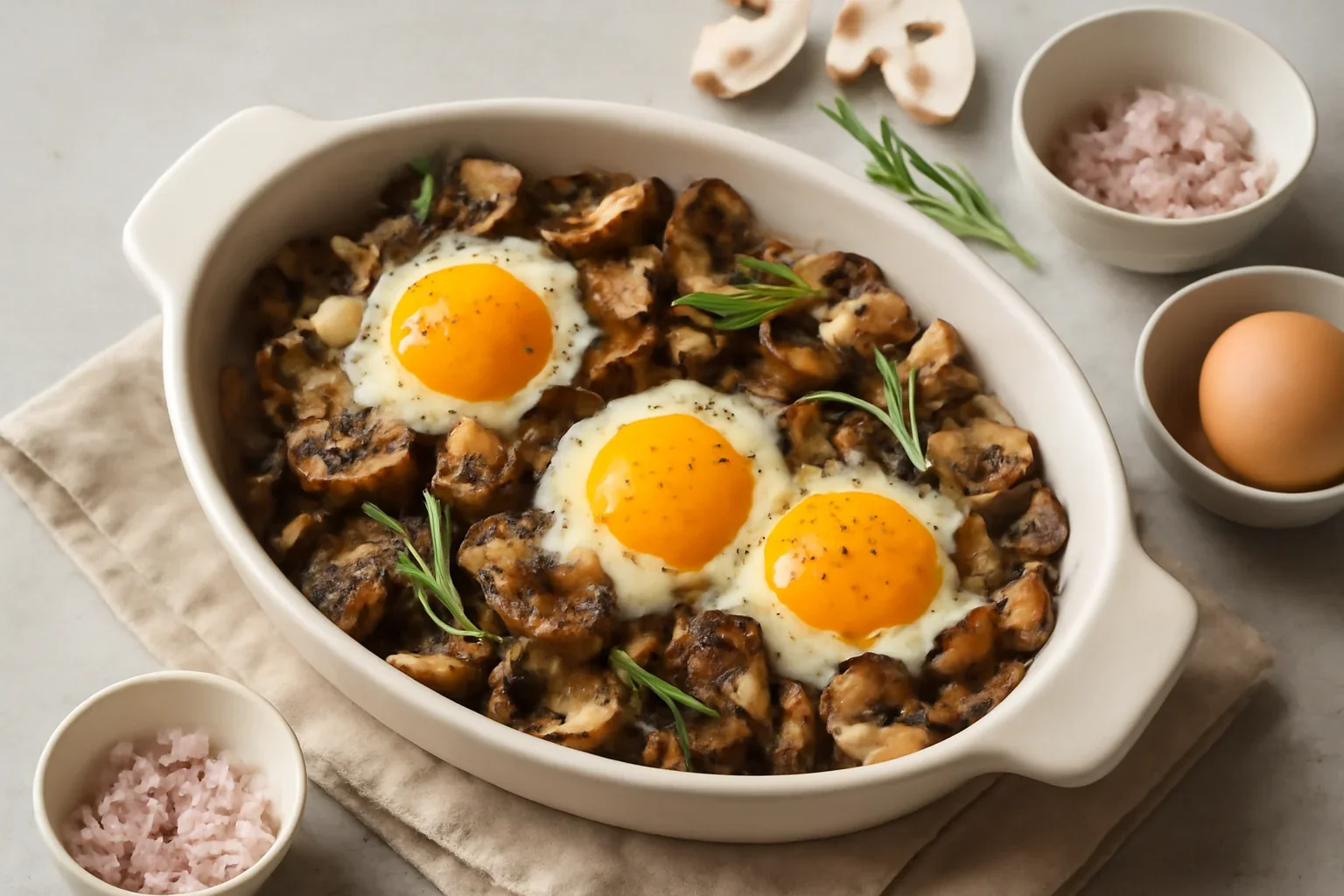 Ciuperci gratinate cu ouă