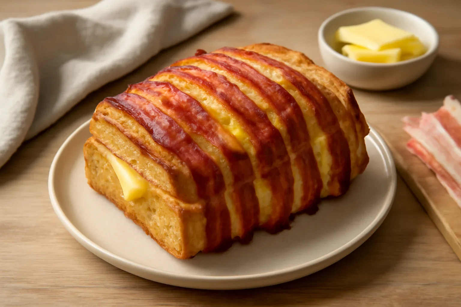 Aperitiv din paine toast, cascaval si bacon