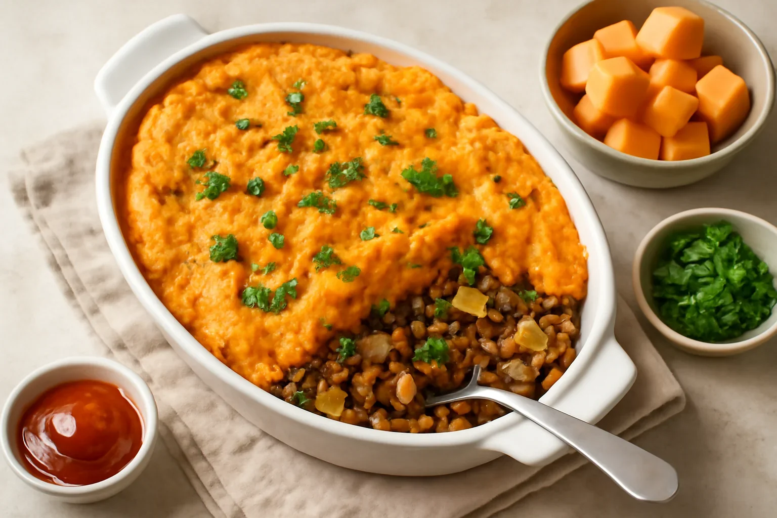 Shepherd's Pie cu carne de vită și cartofi dulci
