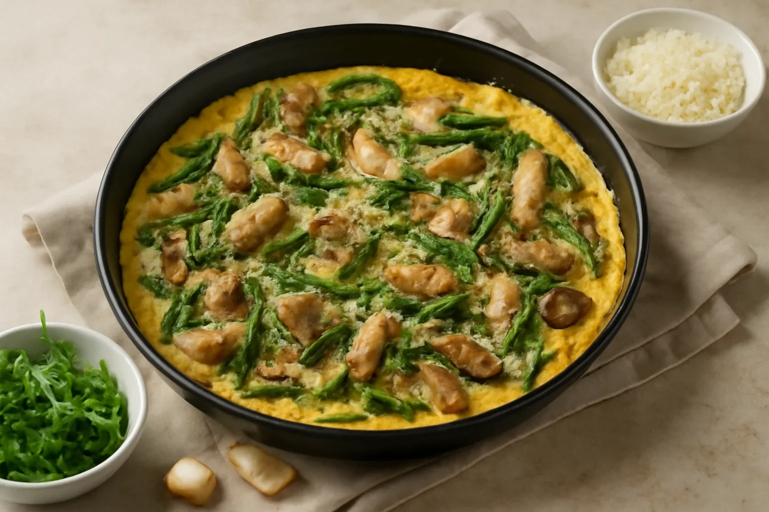 Frittata cu pui, rucola si ciuperci