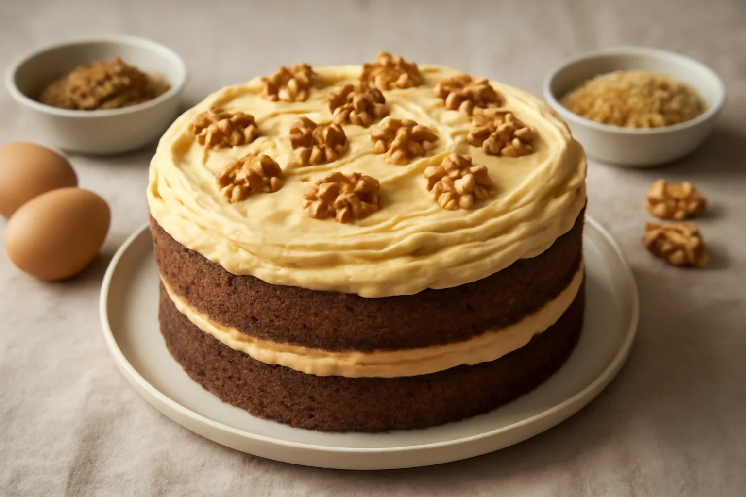 Tort cu blat de nuca si crema caramel