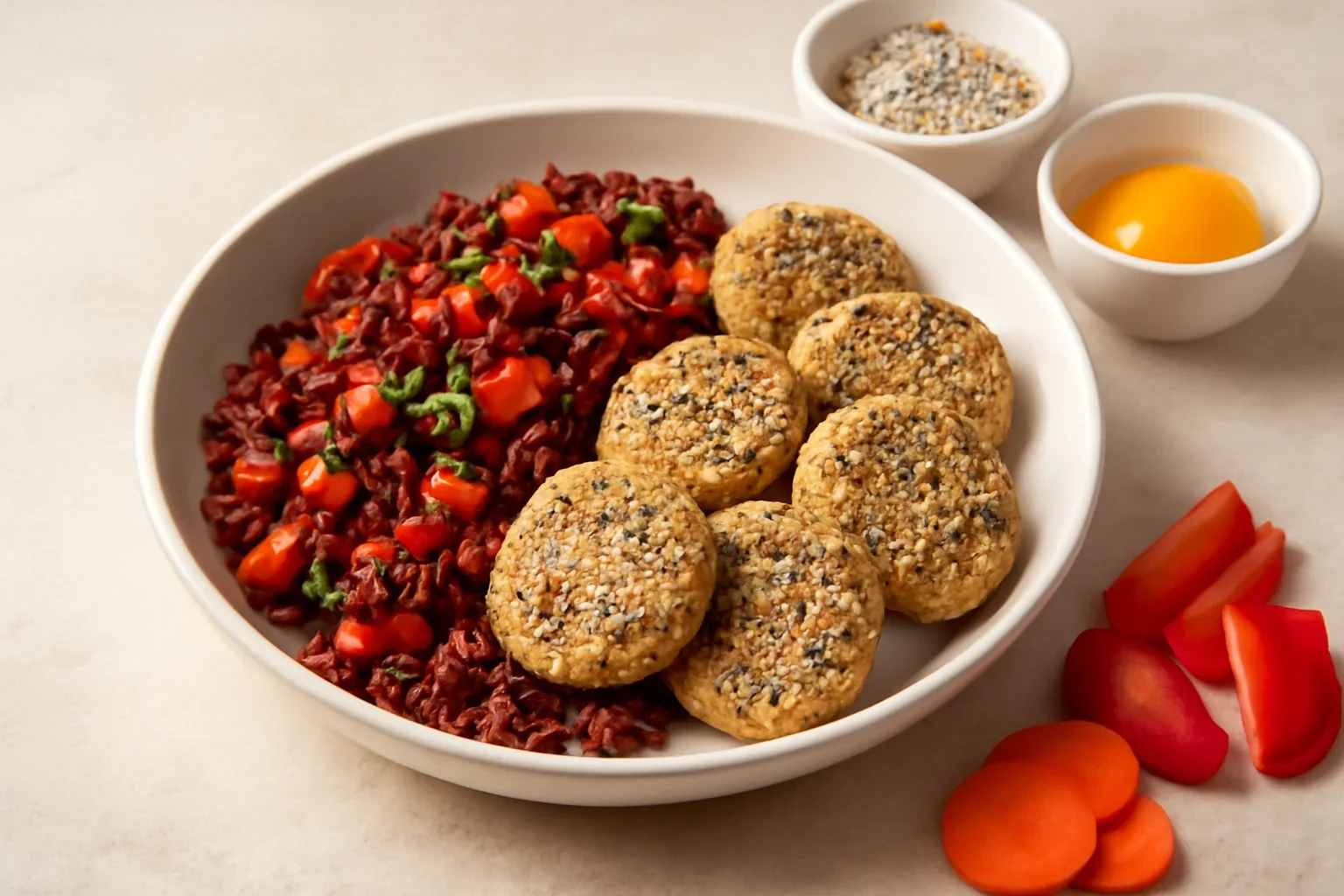 Chiftele din tofu cu orez roșu