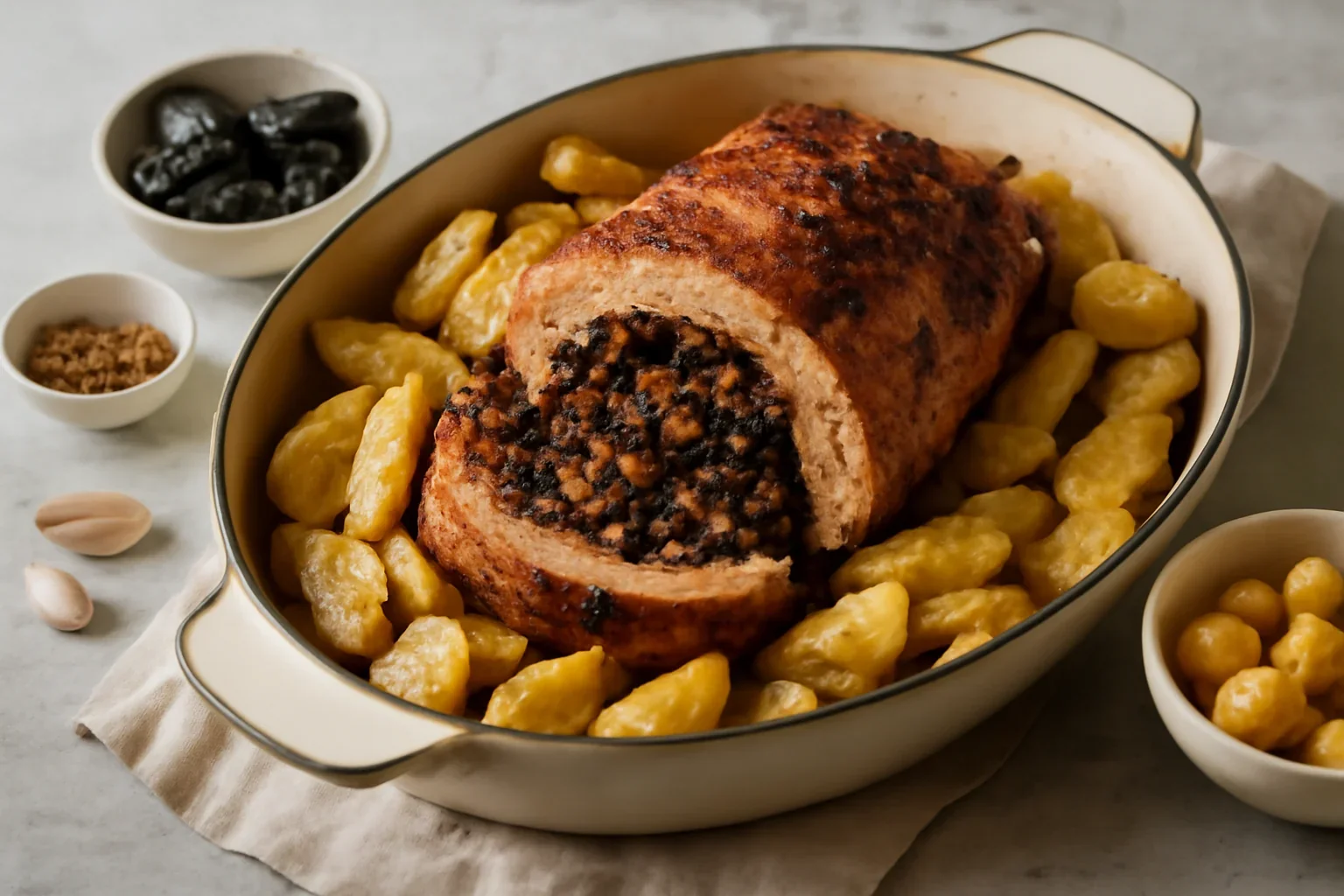 Friptură de porc cu prune uscate și coniac sau vin dulce – la cuptor