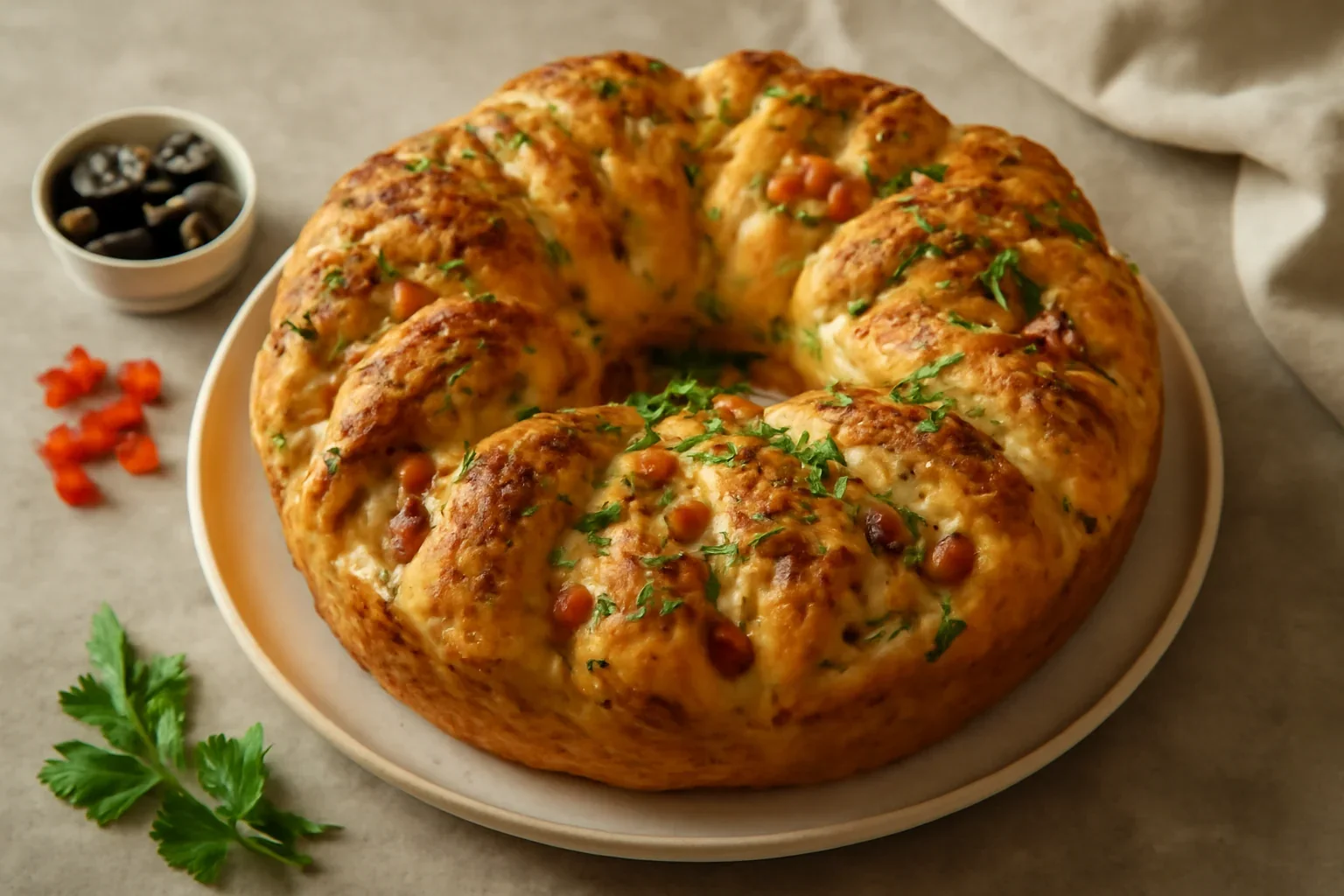 Pâine aperitiv umplută cu șuncă (bacon), cașcaval, măsline – cozonac sărat
