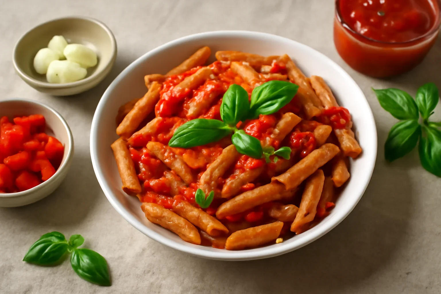 Penne cu sos de ardei și roșii