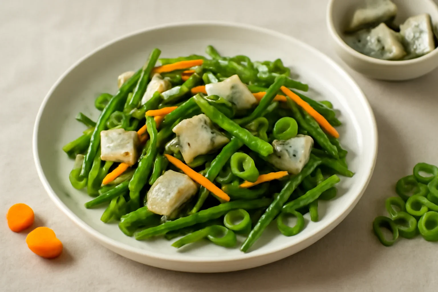Salata de peste marinat cu sparanghel si ceapa verde