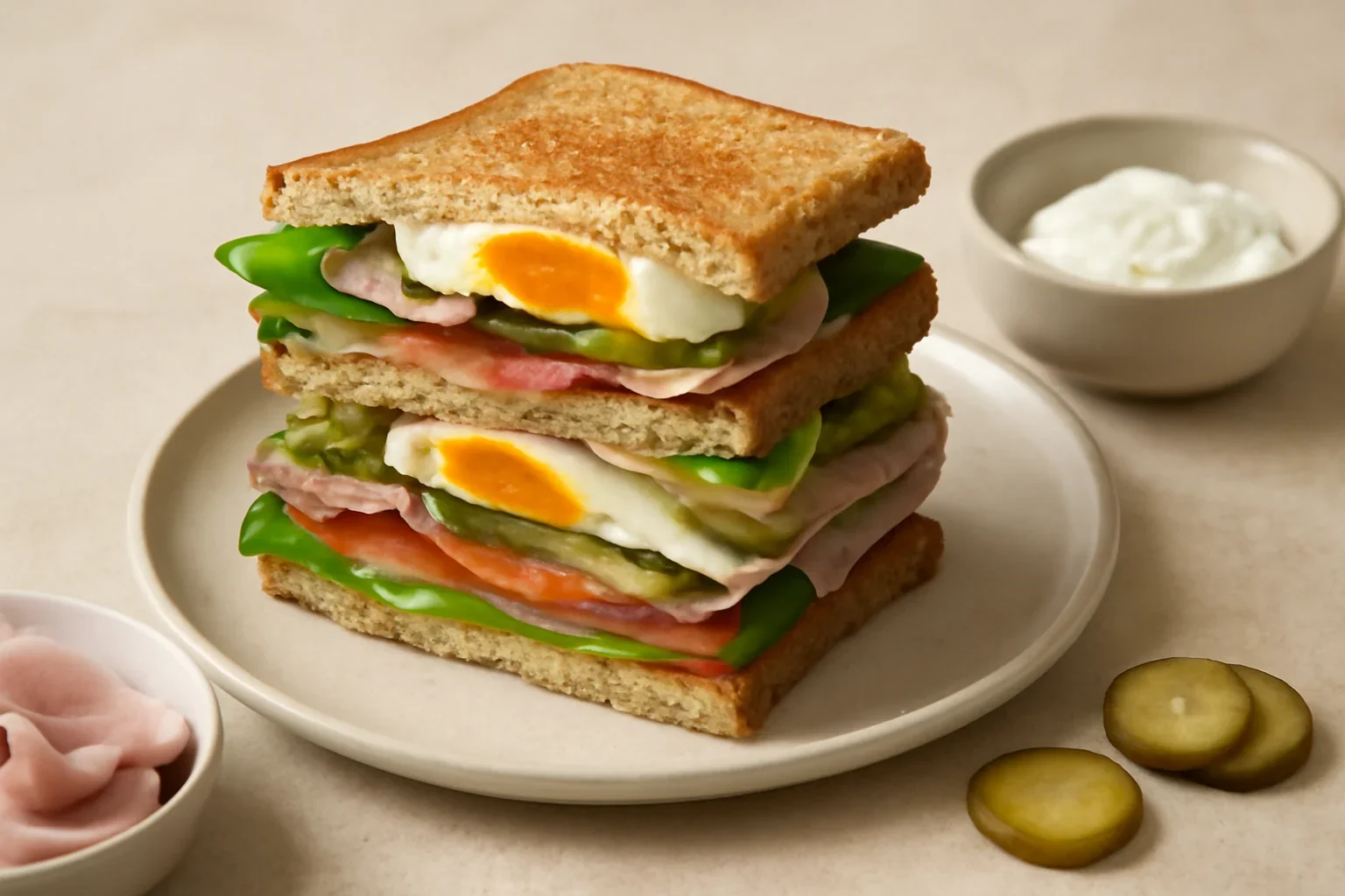 Club sandwich cu șuncă de curcan
