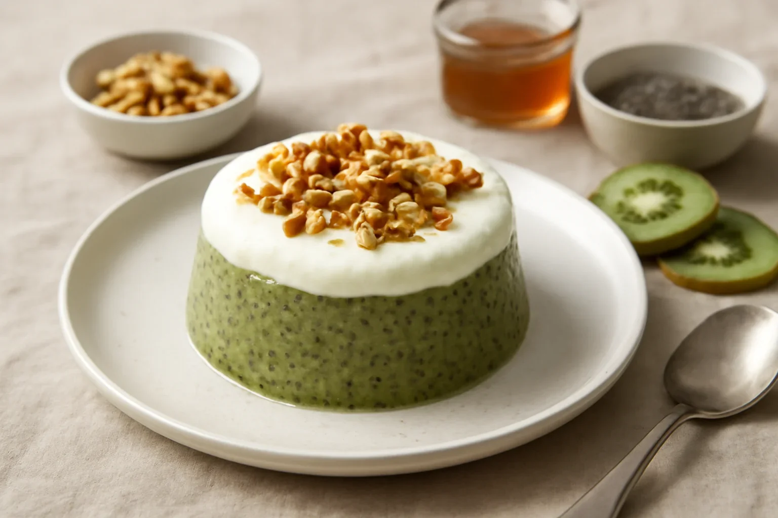Budinca din kiwi, seminte de chia si iaurt