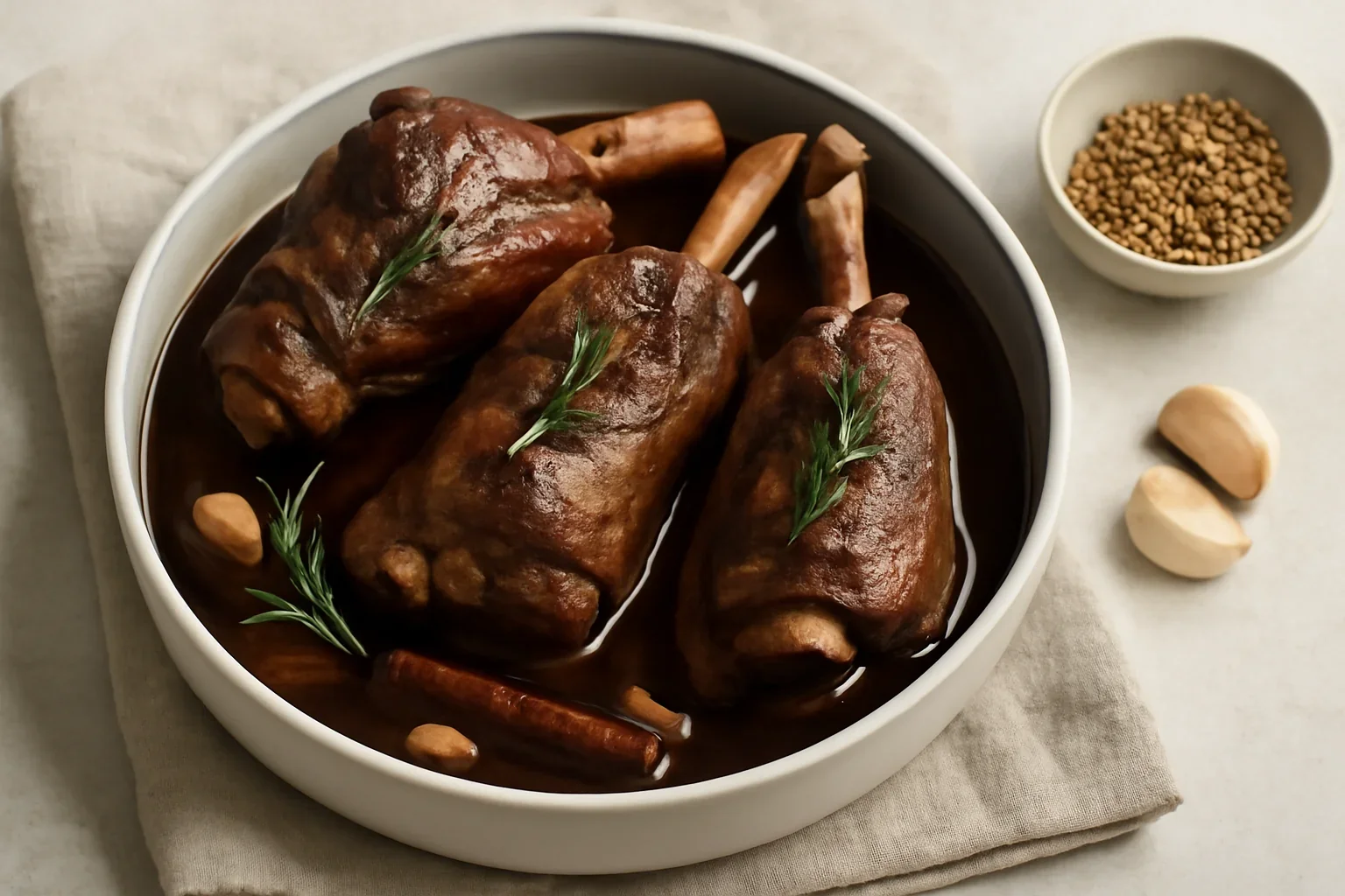 Rasol de miel la sous vide, cu sos de vin roșu