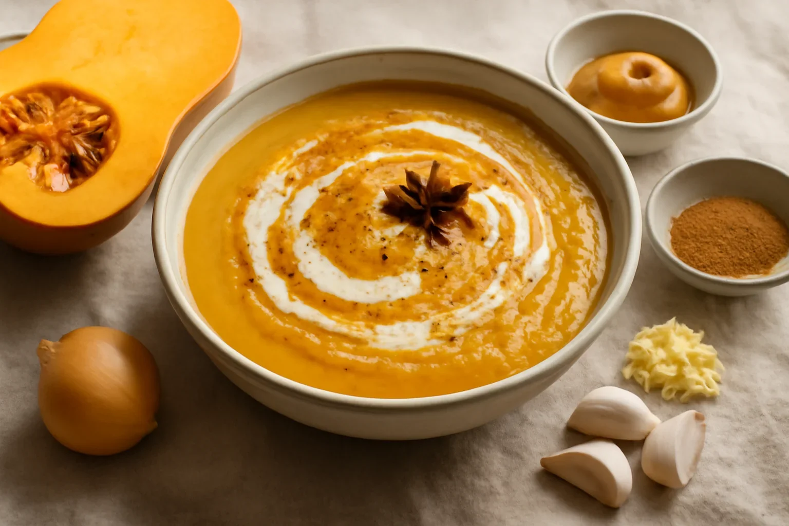 Supa aromata de dovleac, cu pasta miso