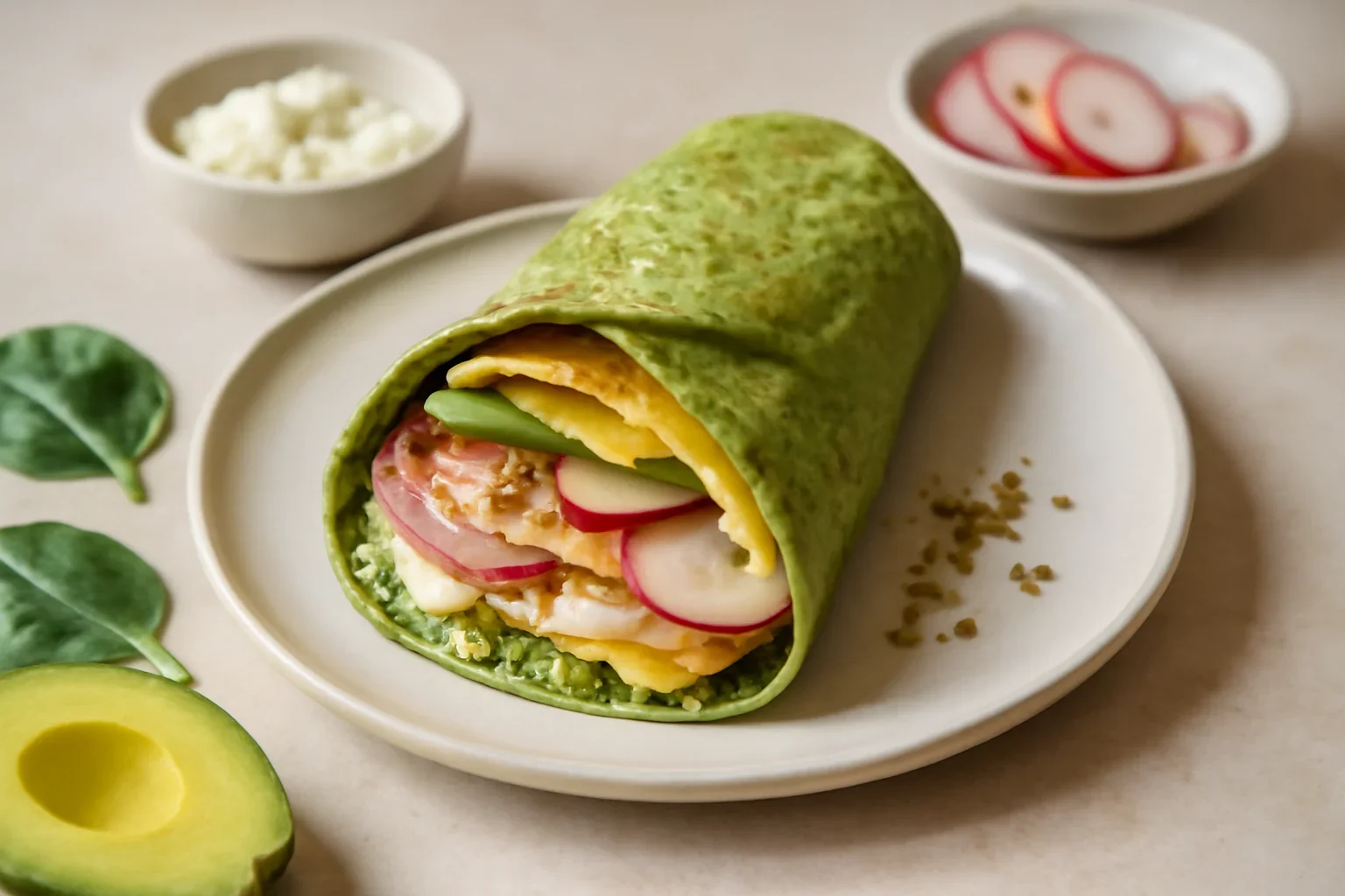 Wrap verde de spanac cu omletă