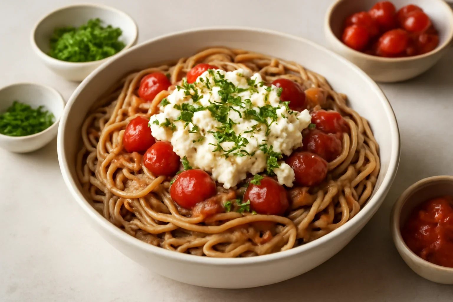 Spaghete cu sos de brânză feta