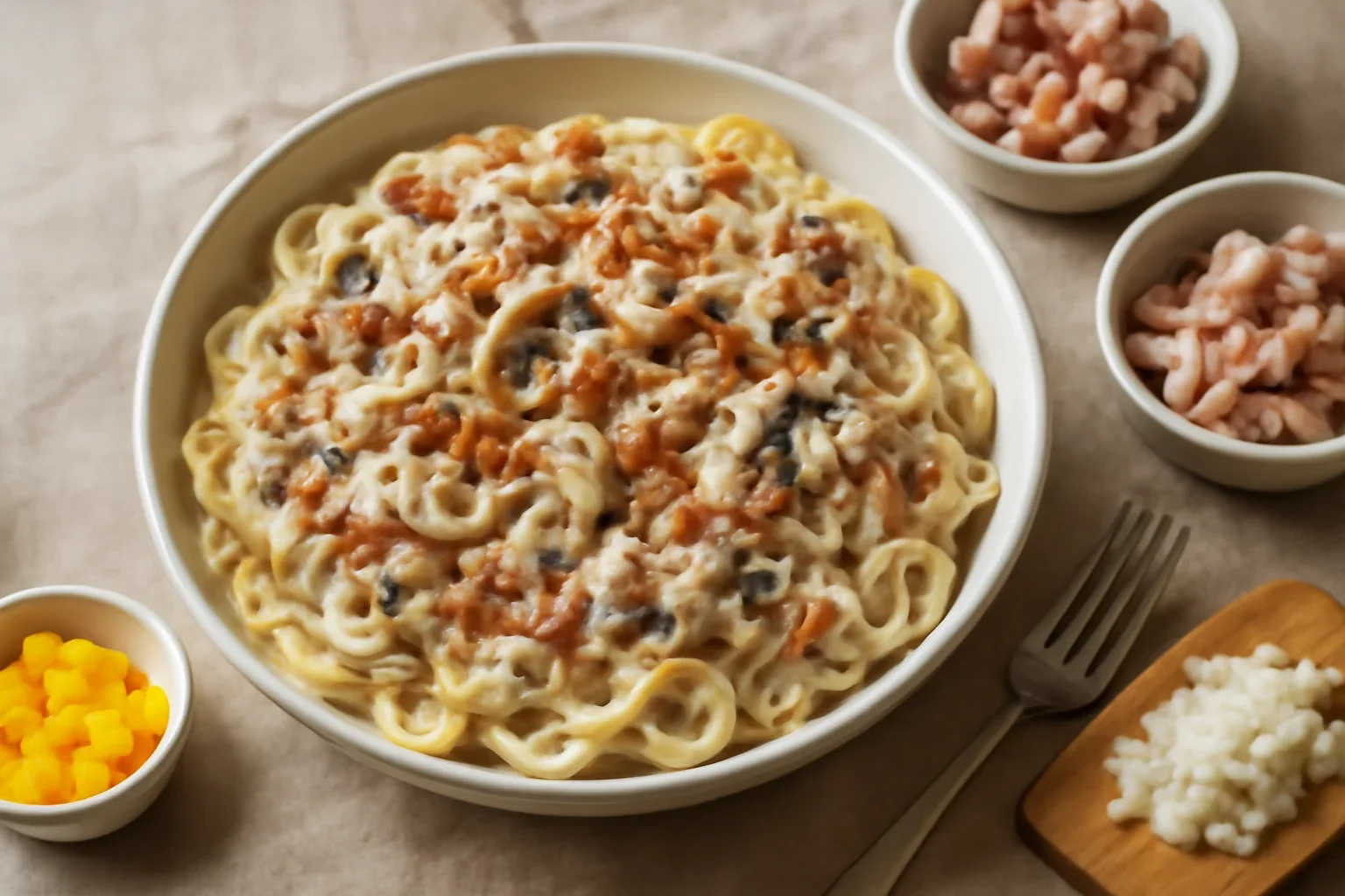 Paste cu smantana, ciuperci si bacon, reteta italiana veche