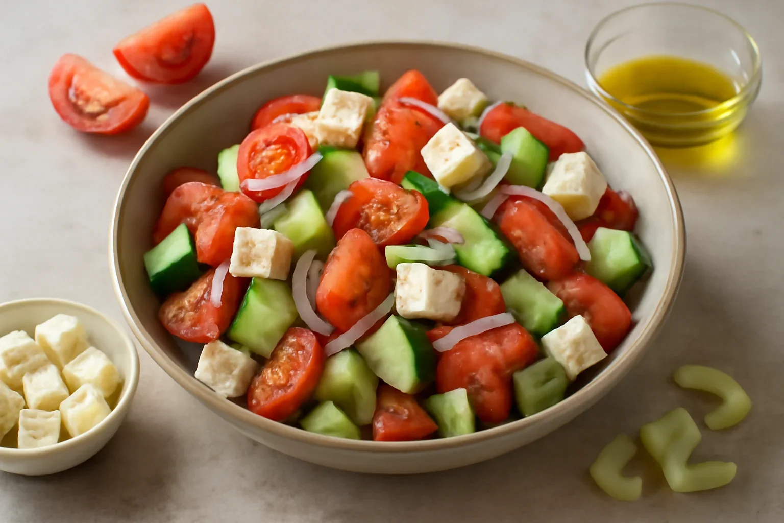 Salata de rosii cu castraveti si branza