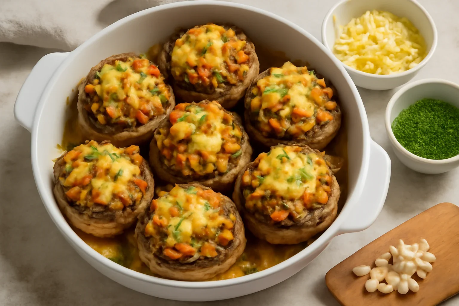 Ciuperci umplute cu pui si legume