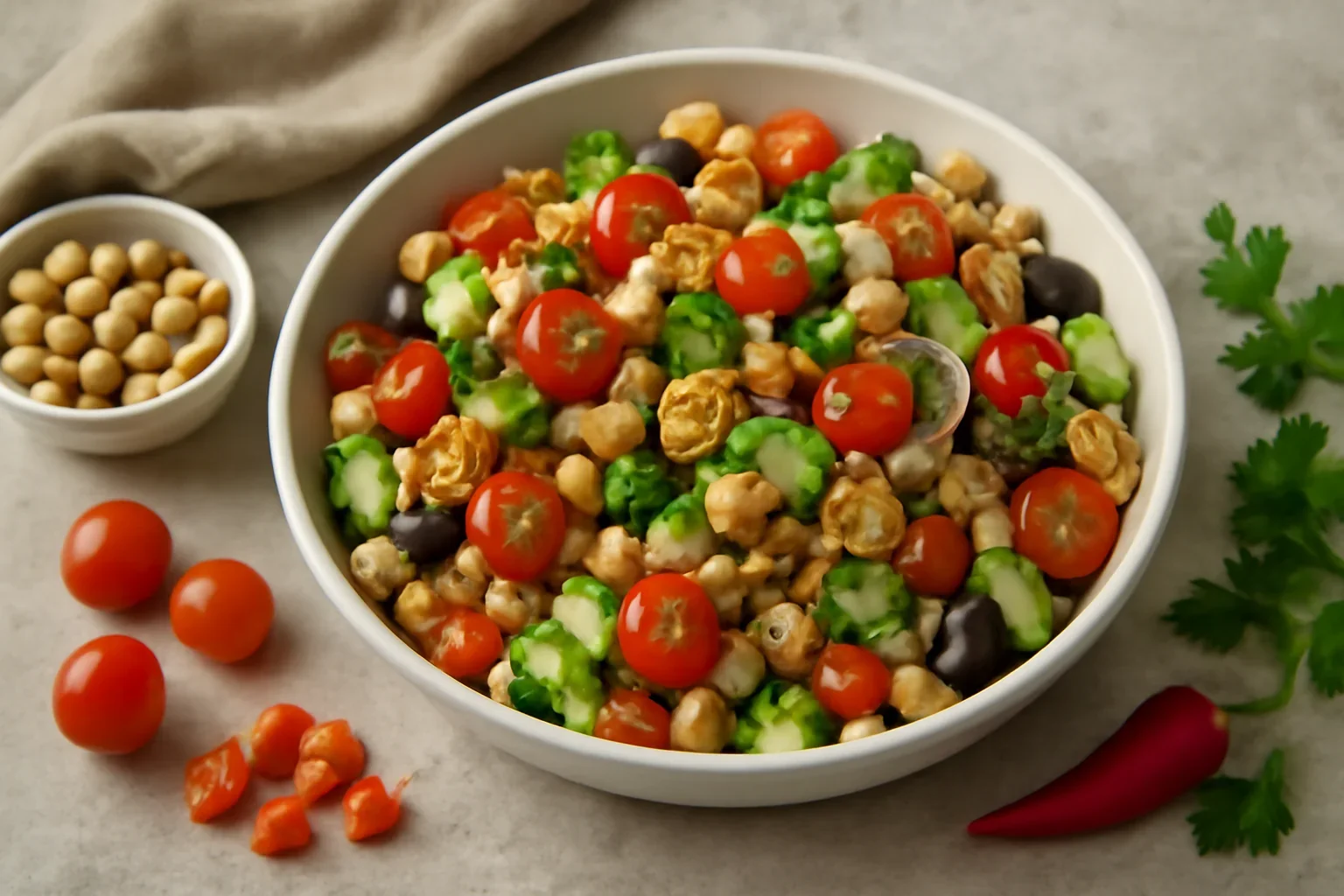 Salată de paste cu legume crude și năut