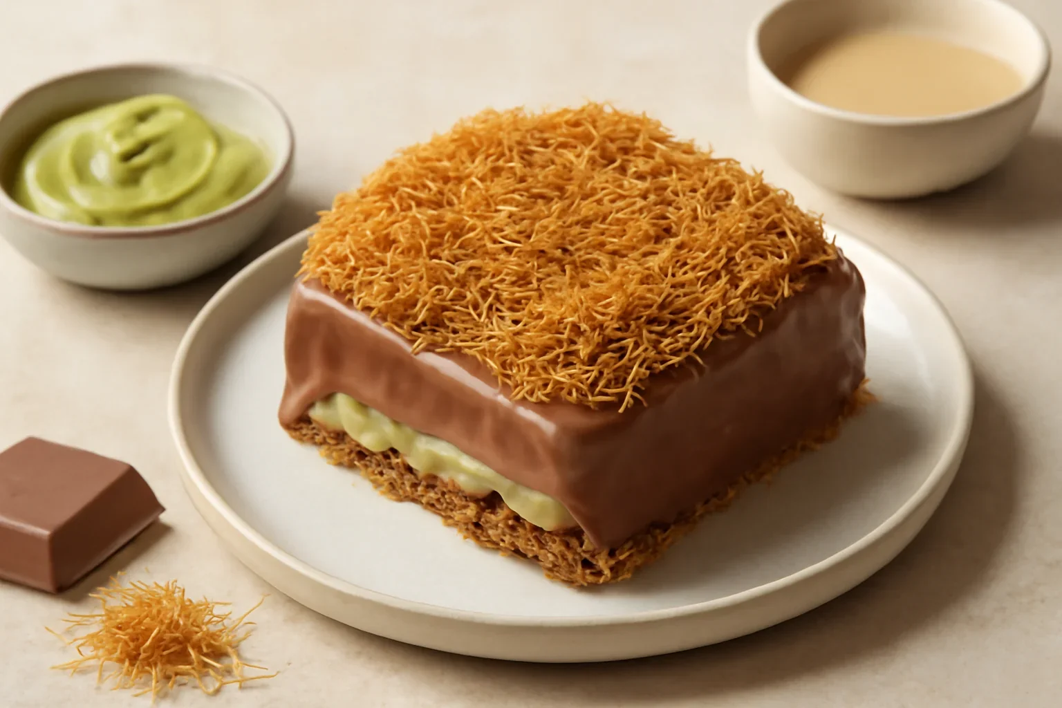 Ciocolată Dubai cu cremă de fistic și kataifi (fidea specială, knafeh, künefe) – copycat Fix Dessert Chocolatier