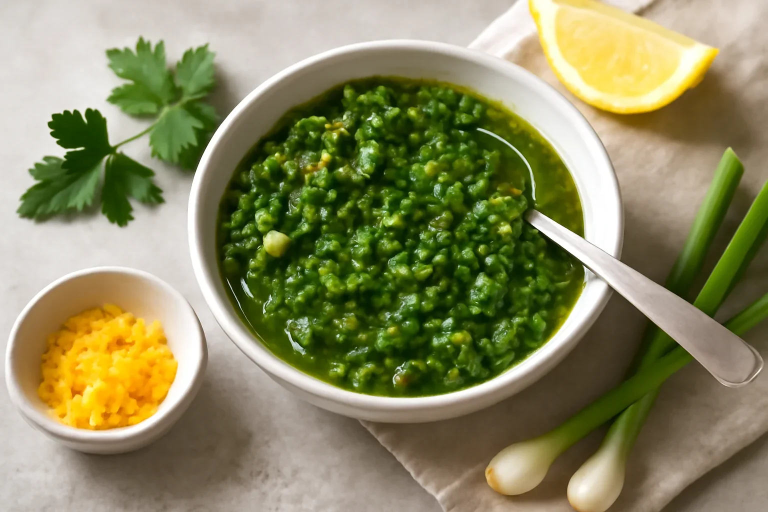 Mujdei de usturoi verde sau leurdă cu lămâie și pătrunjel, gremolata style – pentru carne de miel, pește, vită, pui sau porc