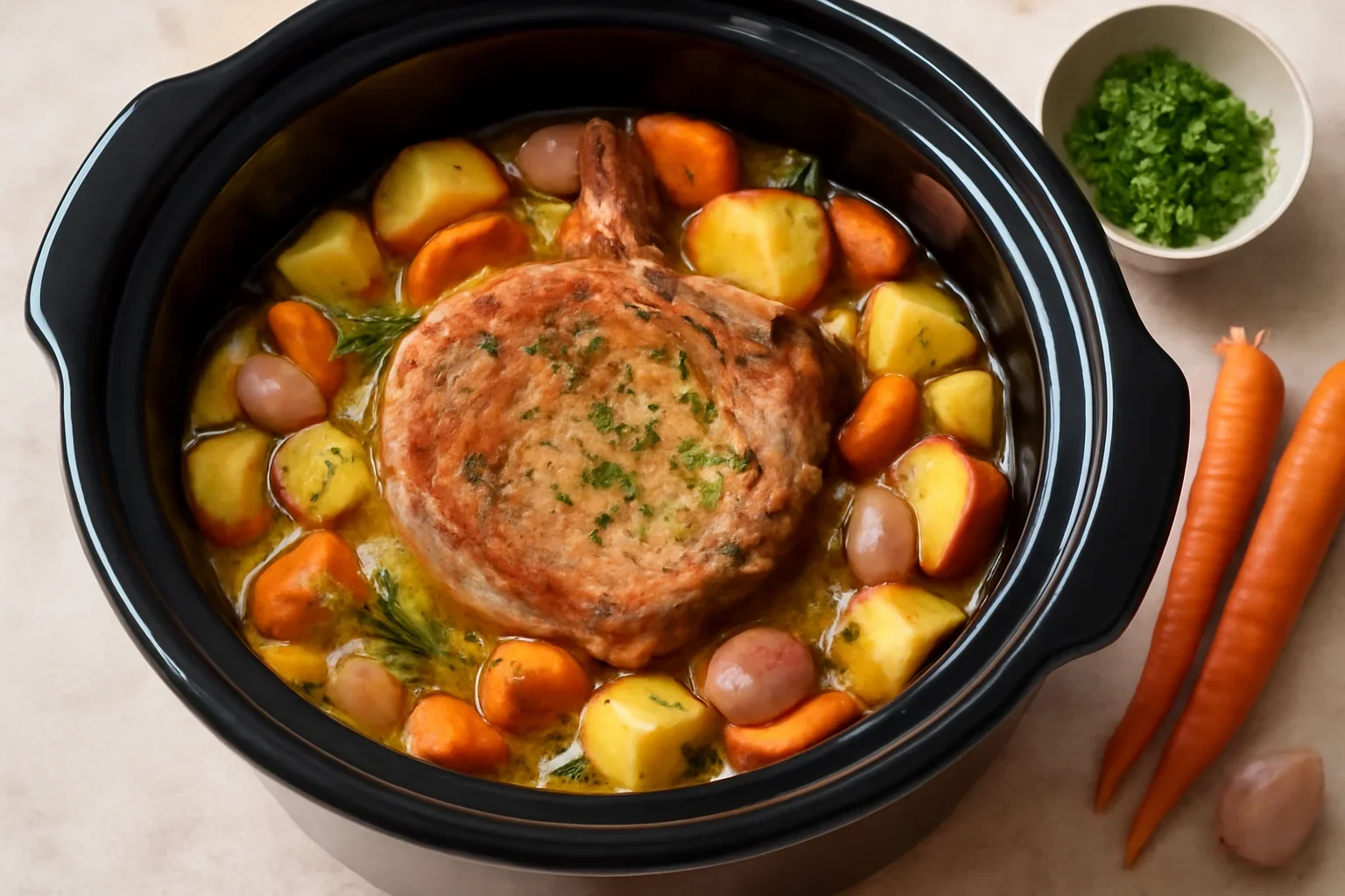 Cotlet de porc cu os la slowcooker