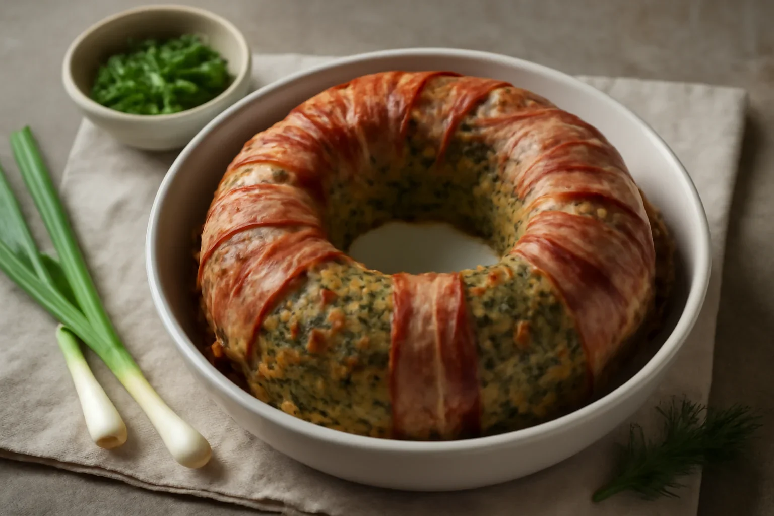 Coronita de drob in camasa de bacon (pancetta, prosciutto) afumat