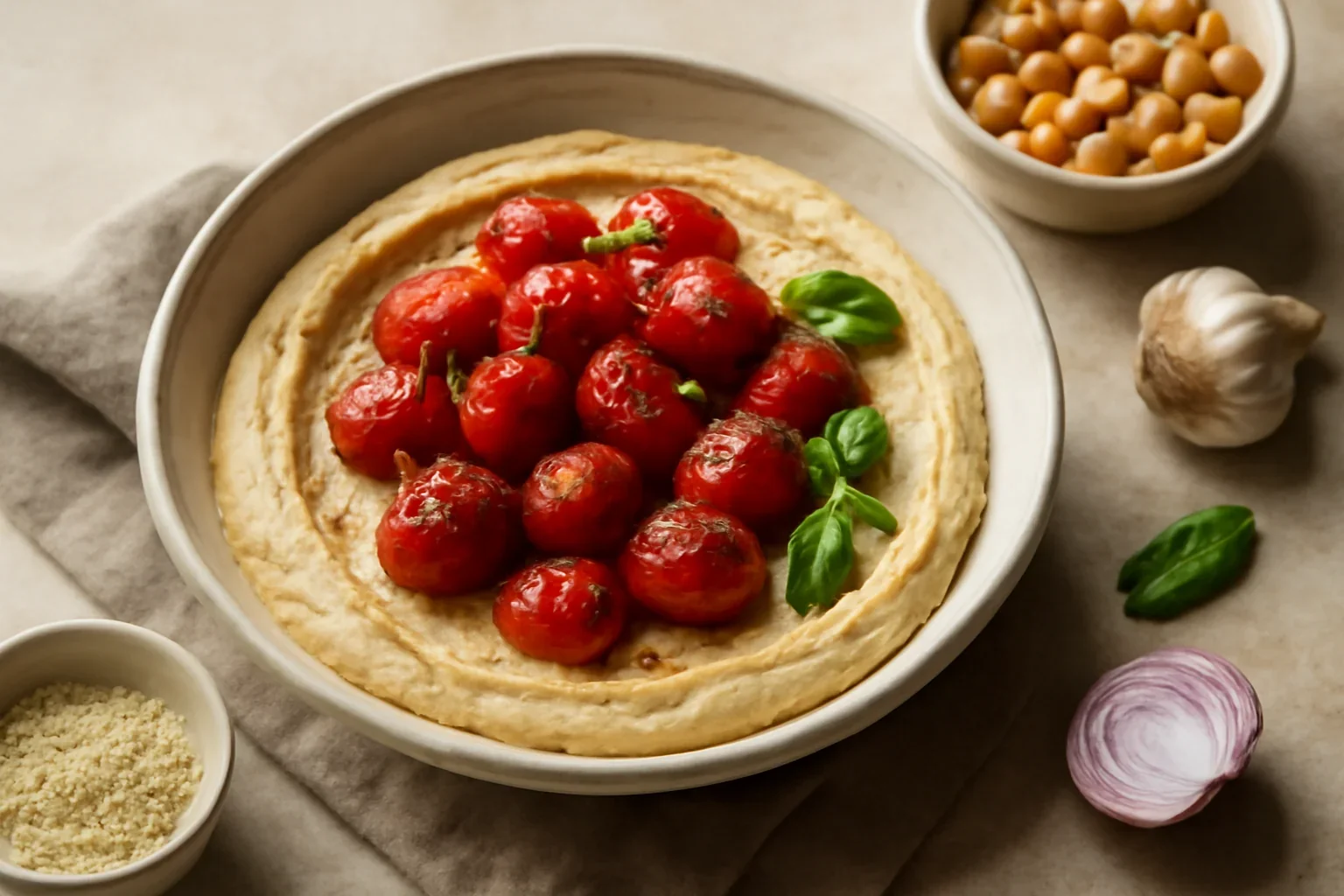 Hummus cu rosii cherry coapte