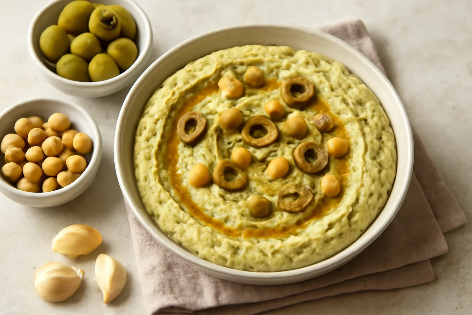 Hummus cu masline verzi