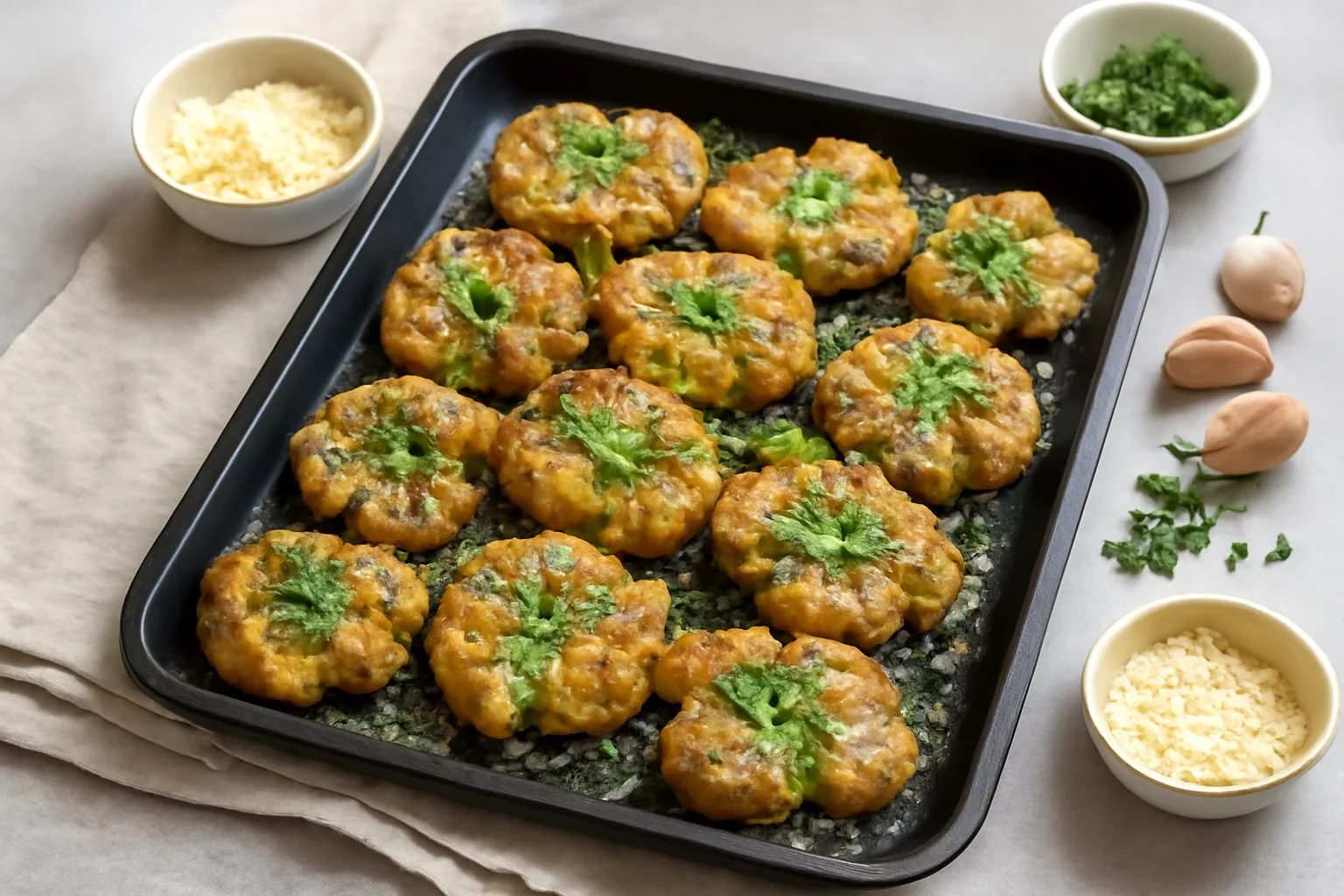 Cartofi copți striviți cu usturoi, parmezan și verdețuri – rețeta VIDEO de smashed garlic potatoes